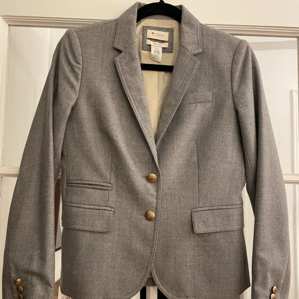 J. Crew Gray 100% Wool Schoolboy Blazer size 2 with gold-tone buttons